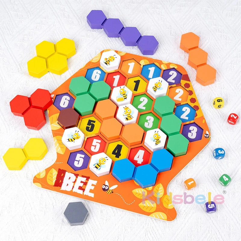 Vibrant Hexagonal Number Puzzle Set - Engaging Wooden Honeycomb Game for Kids