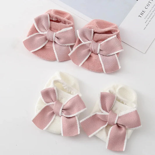 Adorable Bowknot Cotton Baby Socks for Girls - Soft, Anti-Slip Toddler Floor Socks in Solid Colors