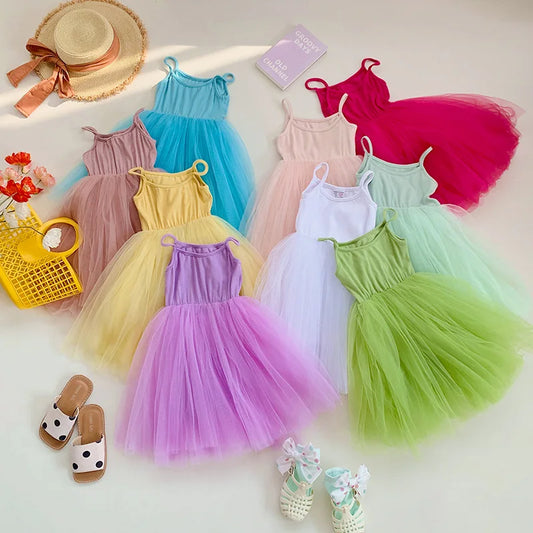 Summer Princess Tulle Vest Dress for Baby Girls 2-6 Years - Perfect for Birthday and Wedding Parties