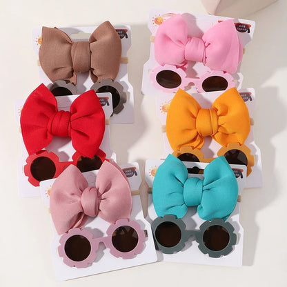 2/3Pcs/set Kids Sunglasses Headband Set Baby Elastic Nylon Headband Bohemia Beach Seaside Sun Glasses Kids Bow Headwear Gift