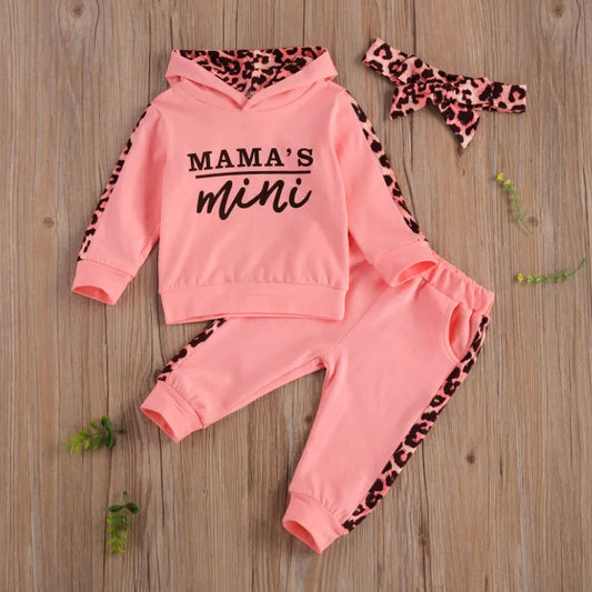 Autumn 2023 Baby Girl 3PCS Leopard Print Hooded Tracksuit Set - Newborn Infant Outfit