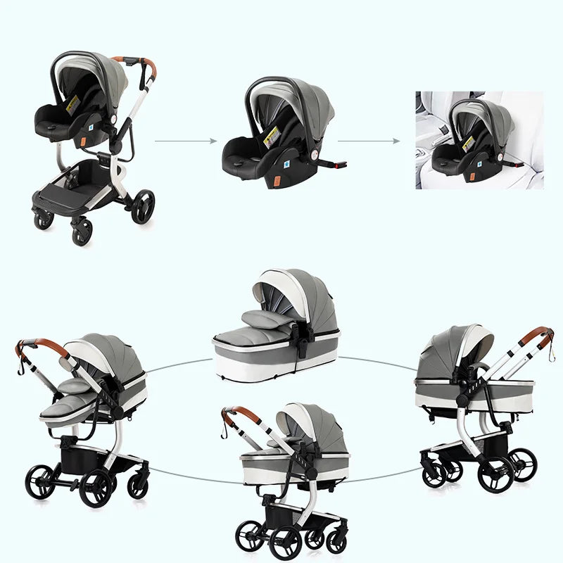 Versatile 3-in-1 Lightweight Baby Stroller - Premium PU Leather Carriage with High Safety Standards