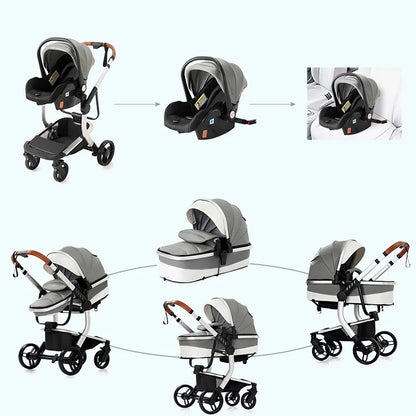 Versatile 3-in-1 Lightweight Baby Stroller - Premium PU Leather Carriage with High Safety Standards